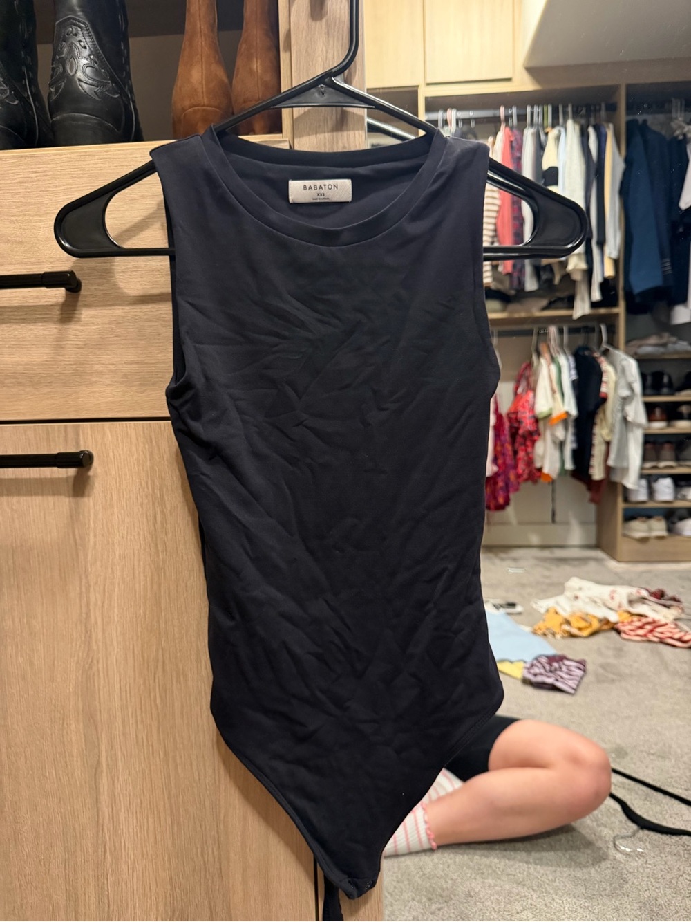 Babaton Black Sleeveless Crew Bodysuit